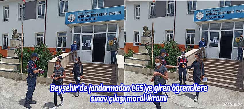 Beyşehir'de jandarmadan LGS'ye giren öğrencilere sınav çıkışı moral ikramı
