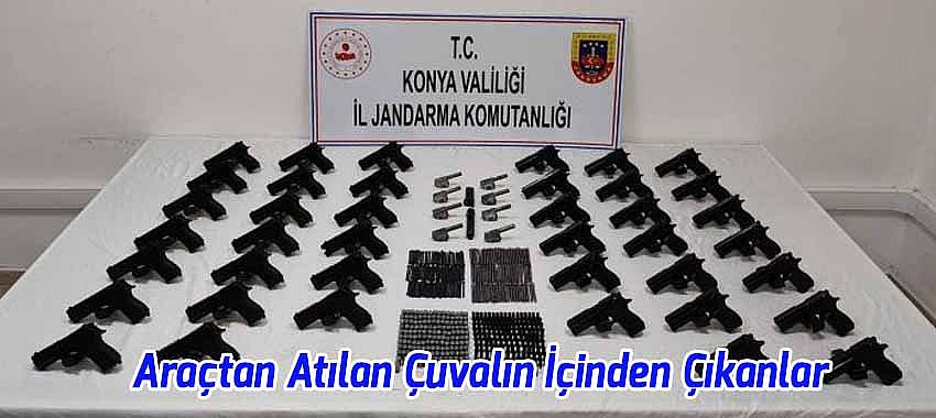 Beyşehir'de Araçtan Atılan Çuvaldan Tabanca ve Parçaları Çıktı