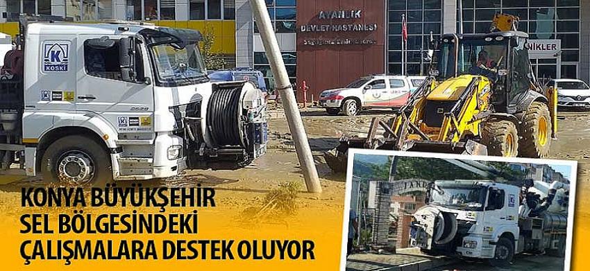 Konya Büyükşehir Sel Bölgesindeki Çalışmalara Destek Oluyor