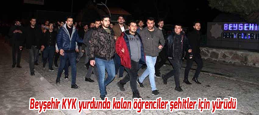 Beyşehir KYK yurdunda kalan öğrenciler şehitler için yürüdü