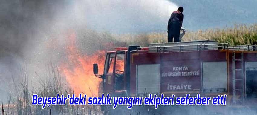 Beyşehir'de sazlık yangını ekipleri seferber etti